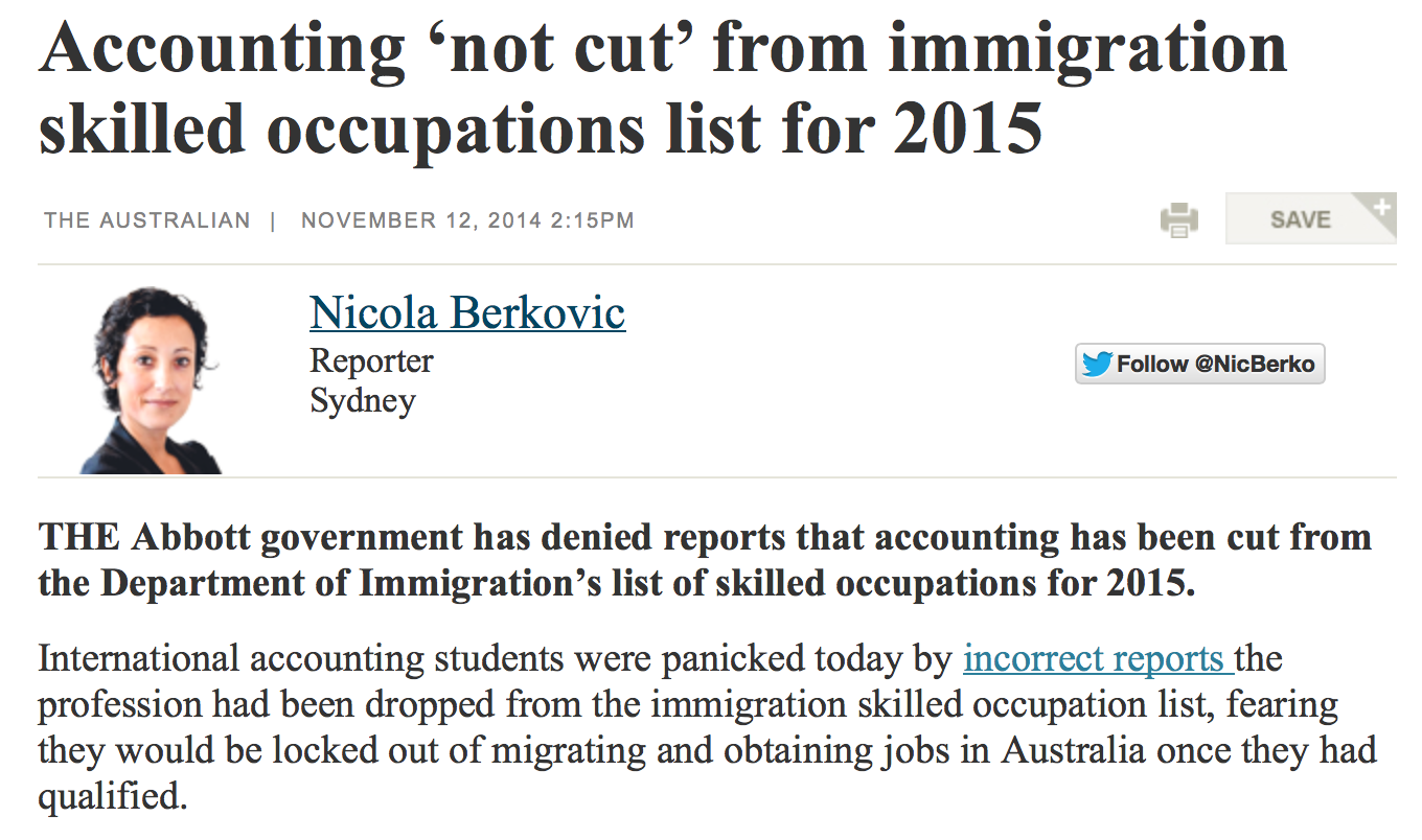 辟谣：2015年会计专业仍在澳洲技术移民的名单中‏