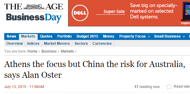 时事| 希腊危机轻于鸿毛 中国的变革对澳洲的影响重于...‏