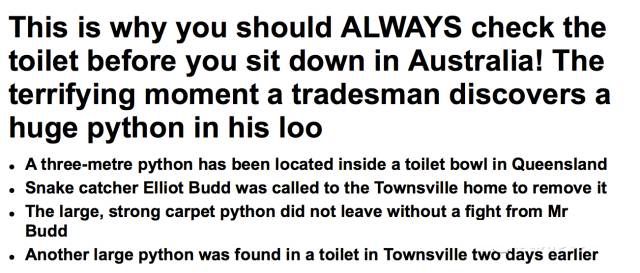 澳大利亚最危险的地方？厕所马桶裡居然有蛇！小伙伴吓尿了‏