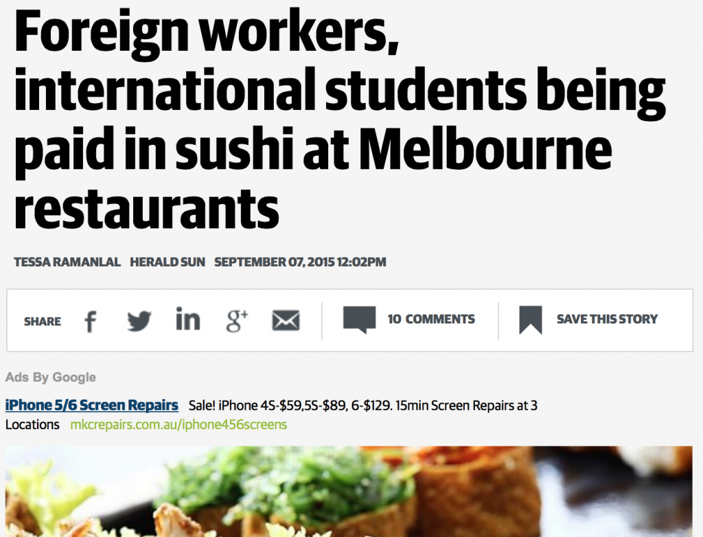 告他个倾家荡产！墨尔本华人餐馆剥削留学生，不给工钱给寿司！‏