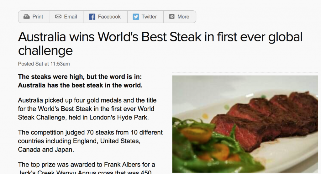 澳洲牛肉拿下四塊金牌和「全球最佳牛扒」的稱號！原来我们吃的都是世界级的好牛肉！
