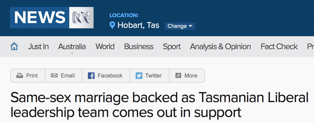 【支持】塔斯马尼亚成为澳洲第三个支持同性婚姻合法的州！