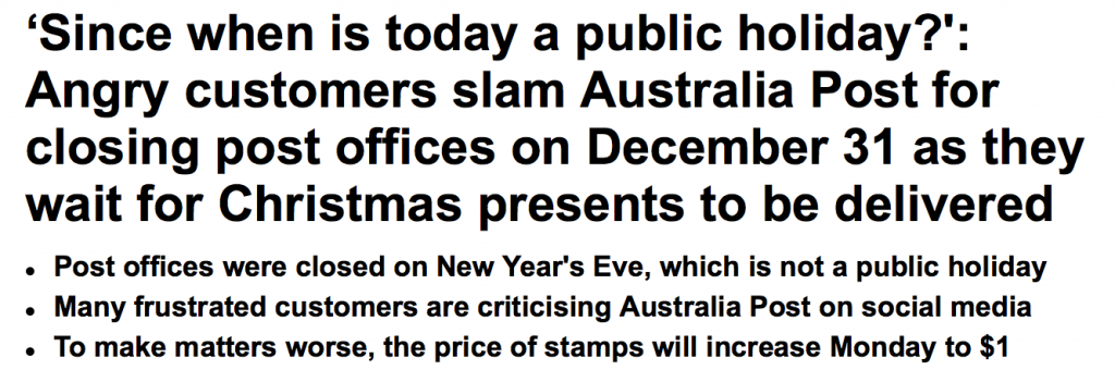 澳洲邮政擅自放假 网友怒斥：圣诞包裹寄完没?