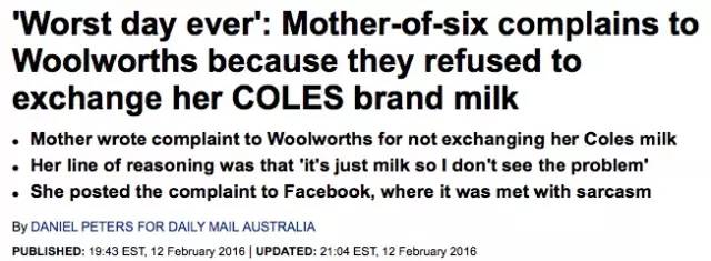 澳洲大妈在Coles买错牛奶，拿去Woolworths换被拒，愤怒投诉，网友乐翻天