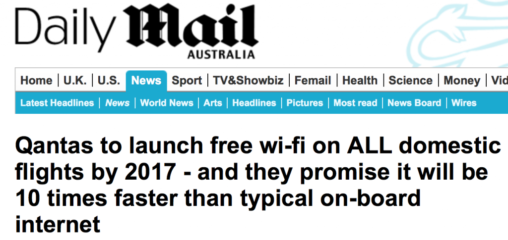 澳航要在境内航班上设置wifi啦！飞机上玩手机不是梦！