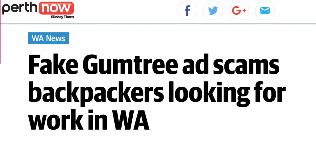 Gumtree惊现专骗背包客的黑广告，假称提供採摘工作骗取$200/人后，把他们骗往无人荒地