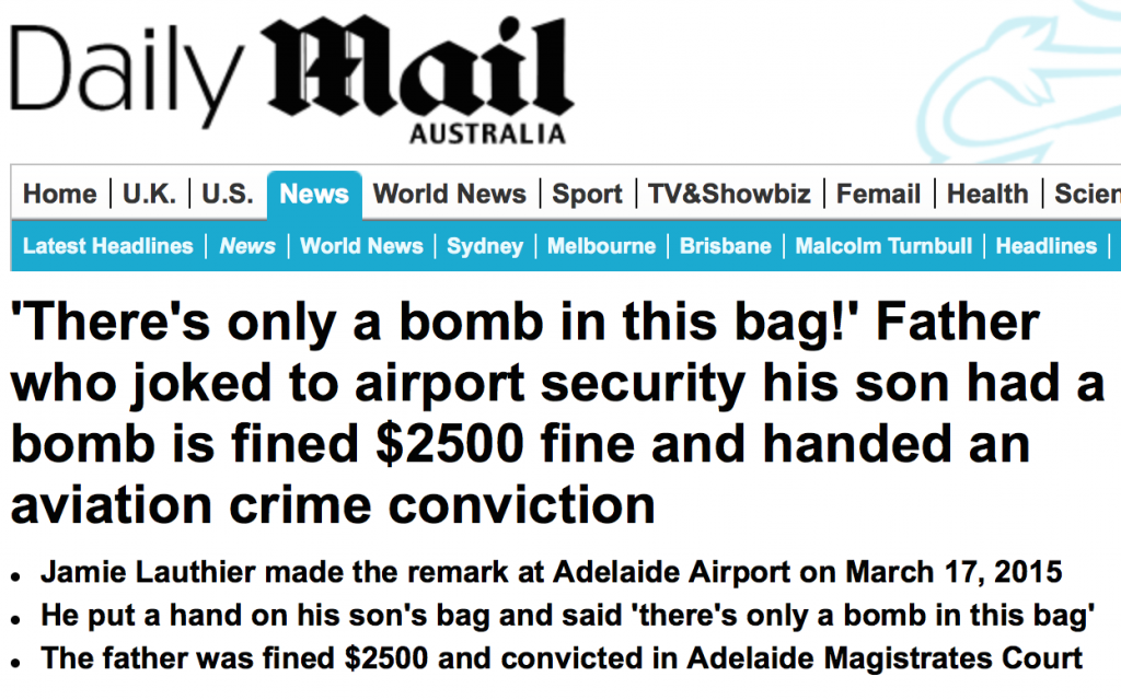 玩笑不能亂開！澳男机场开句玩笑被罚$2500