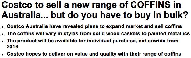 晕了！澳洲Costco正式开卖棺材！据说物美价廉，还是中国造...
