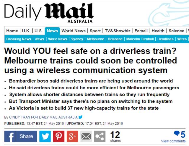 如果墨尔本换成无人驾驶火车，你敢坐嗎？