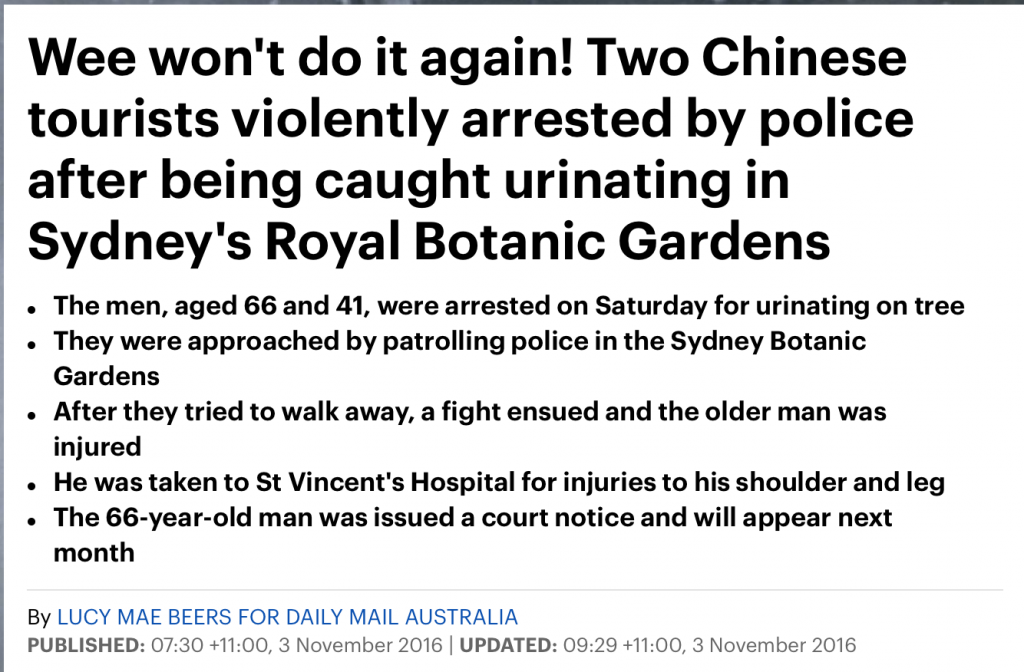 中国遊客在悉尼随地小便、拒捕！随后，澳洲给中国遊客上了一课！