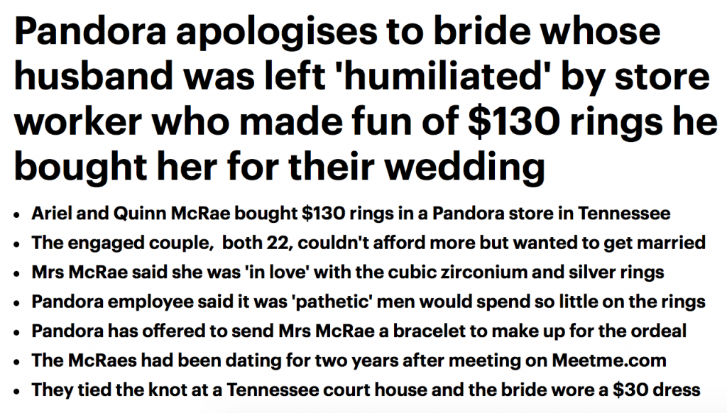 穷男友带女友去买$130的求婚戒指，竟被潘多拉店员奚落羞辱！澳网友的反攻暖化了⋯⋯