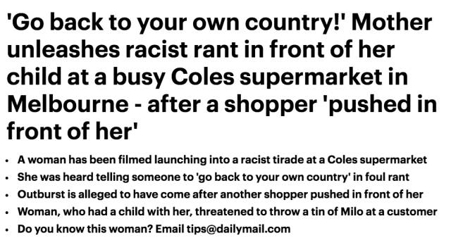 墨尔本Coles白人女大骂：「快滚回你的国家去！」现场无数人围观却无人阻止