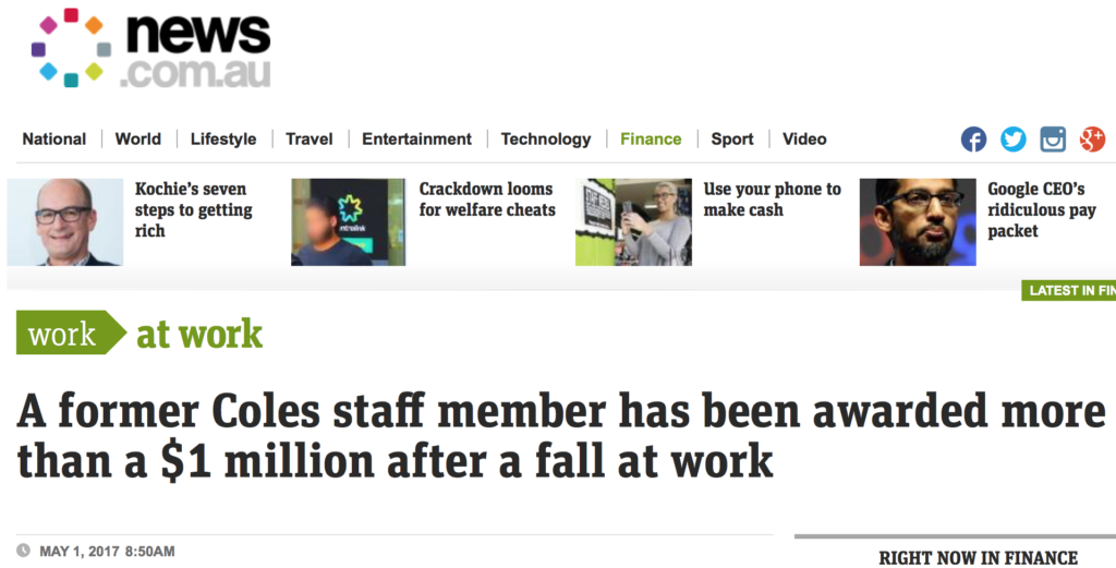 Coles女员工从凳子上跌落摔伤，怒告公司获赔108万澳元！