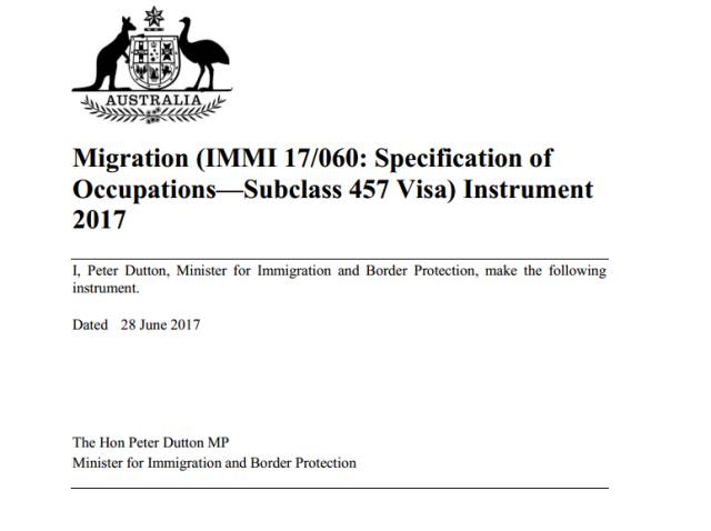 刚刚！官方宣佈：2017-18年最新移民职业清单出炉！另附7月1日起457簽證新變化！