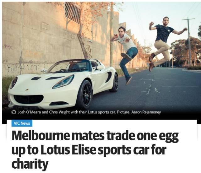厉害！3澳洲年輕人用一颗鸡蛋换来一辆跑车，这太神奇了