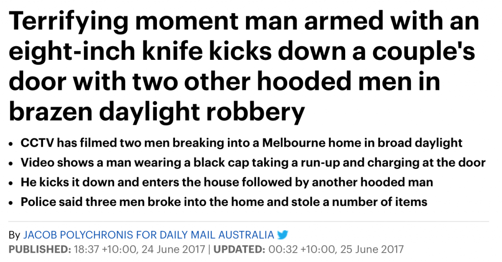墨尔本一户人家大白天被偷了，调出监控才发现，这种澳洲常見的门，只要用力一脚就能被踹开