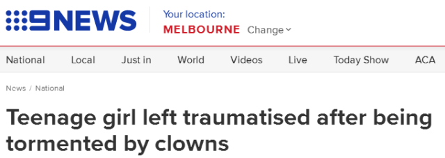 澳洲恐怖小丑開始行動，16岁珀斯女孩遭猛追，狂奔2.5公里逃命求救