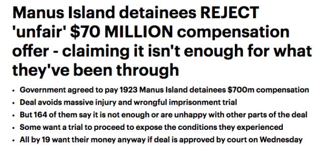 难民起诉澳洲政府赔7000万元！稱賠償遠不夠補償他們所受的