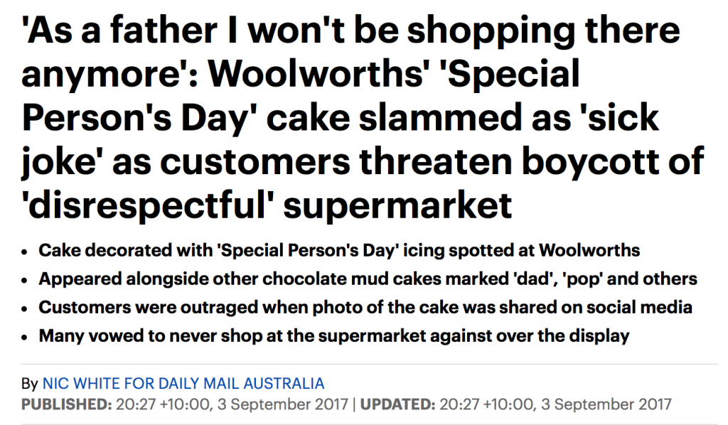 Woolworths惹恼了一大批消费者，只因为一个蛋糕