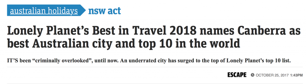 2018最适合旅行的城市出炉，澳洲上榜的居然是堪培拉！