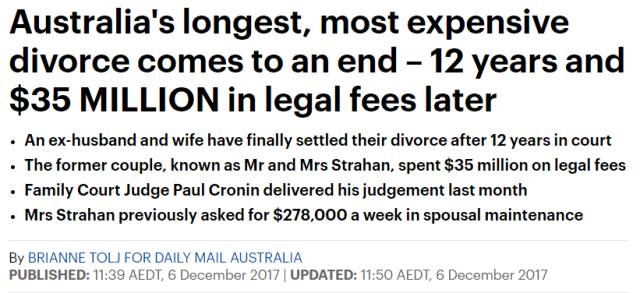 堪称史上最强离婚官司！打了12年，花了3500万澳币诉讼费！判下来一週27.8万赡养费
